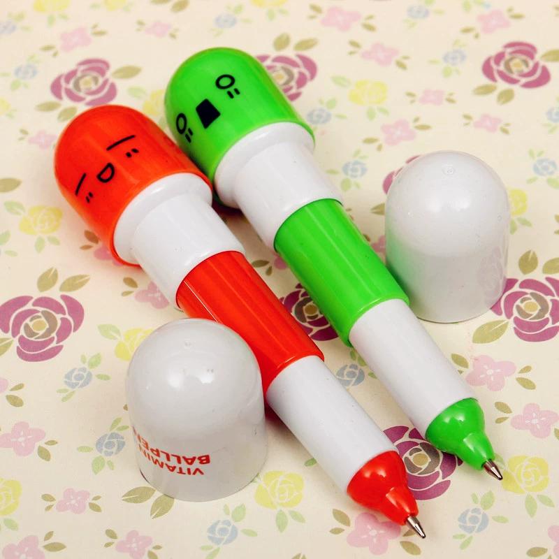 6 st Söt leende ansikte Pill Kulspetspenna Nyhet Brevpapper Teleskopisk Vitamin Kapsel Kulpenna För skolbruk