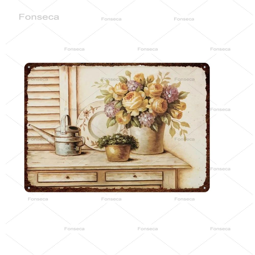 Vintage Flowers Metal Sign Garden Floral Retro Tin Plaques Home Decoration Wall Art Iron Painting 20X30Cm