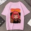 Manga Anya Forger Bedrucktes T-Shirt Rosa Lustiges Anime Spy X Family T-Shirt Frau Harajuku Lässiges Kurzarm-T-Shirt Damen-T-Shirts