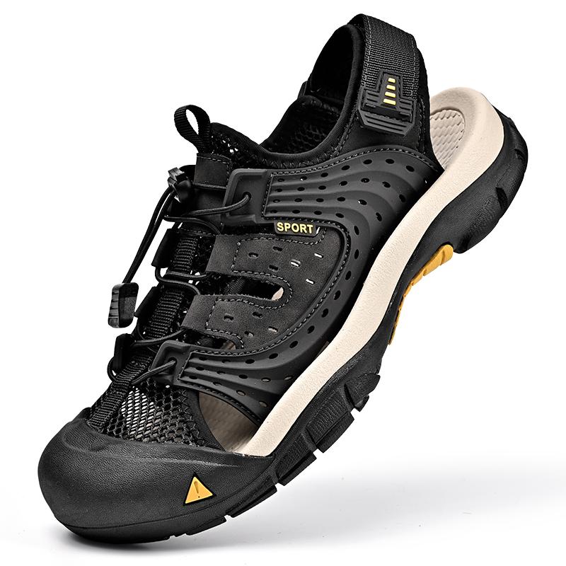 Fashion Non-Slip Walking Sandals Leisure Walk Outdoor Beach Flats Anti-collision Toe Driving Shoes Handmade Men Summer Mesh Footwear