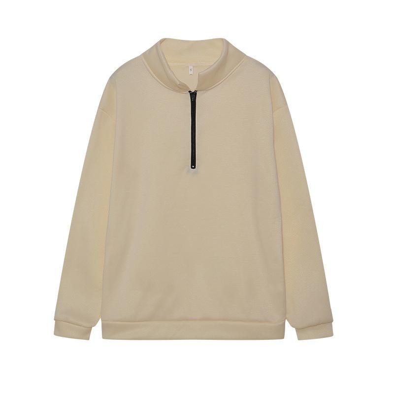 Women's Semi-Zip Loose Pullover Sweatshirt Casual Long Sleeve Hooded Top in Purple/Red/Black/White