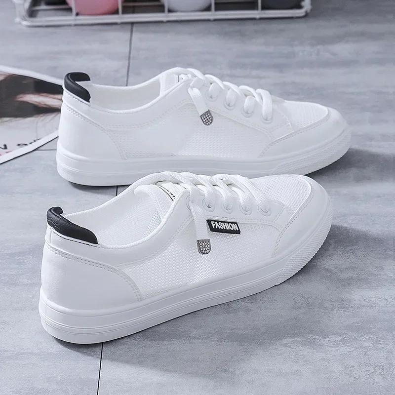 Fashion Women's Vulcanize Shoes Casual Breathable Sneakers Spring Summer Solid Color Mesh Sports Footwear Fashion Women White Trainers