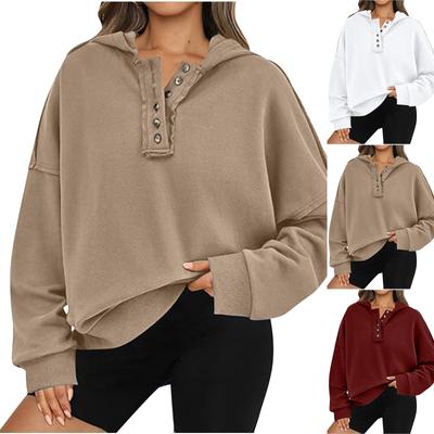 Sweatshirts für Damen, übergroße Hoodies, Button-Down-Kapuzenpullover, lässig, gemütlich, Pullover, Herbst-Outfits