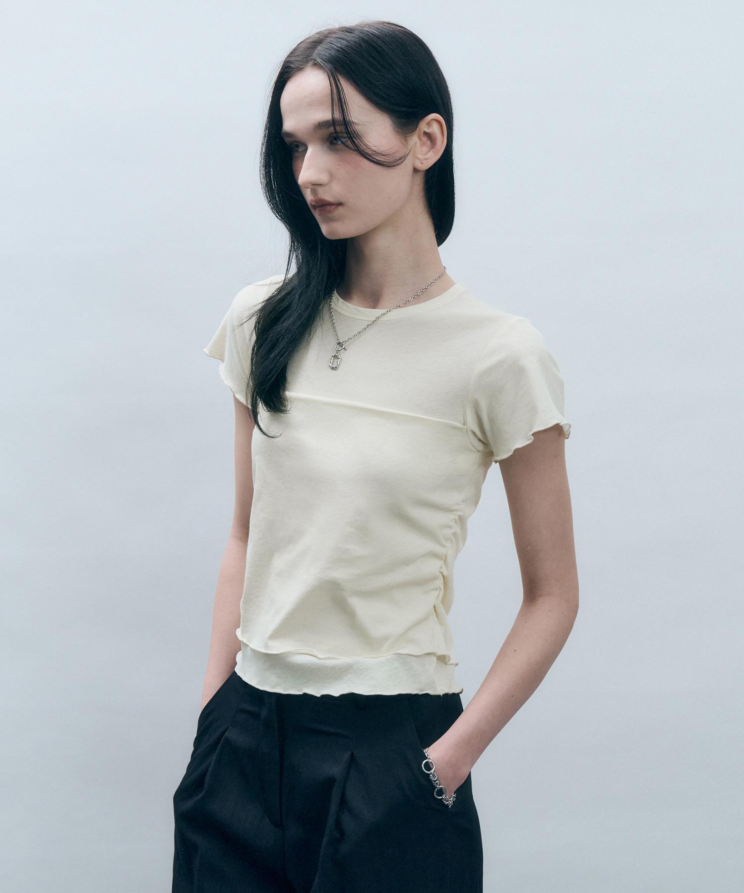 Mongdol Supima Cotton Tube Top Layered Short Sleeve T-Shirt Cream Mdts077Cream Cream/F