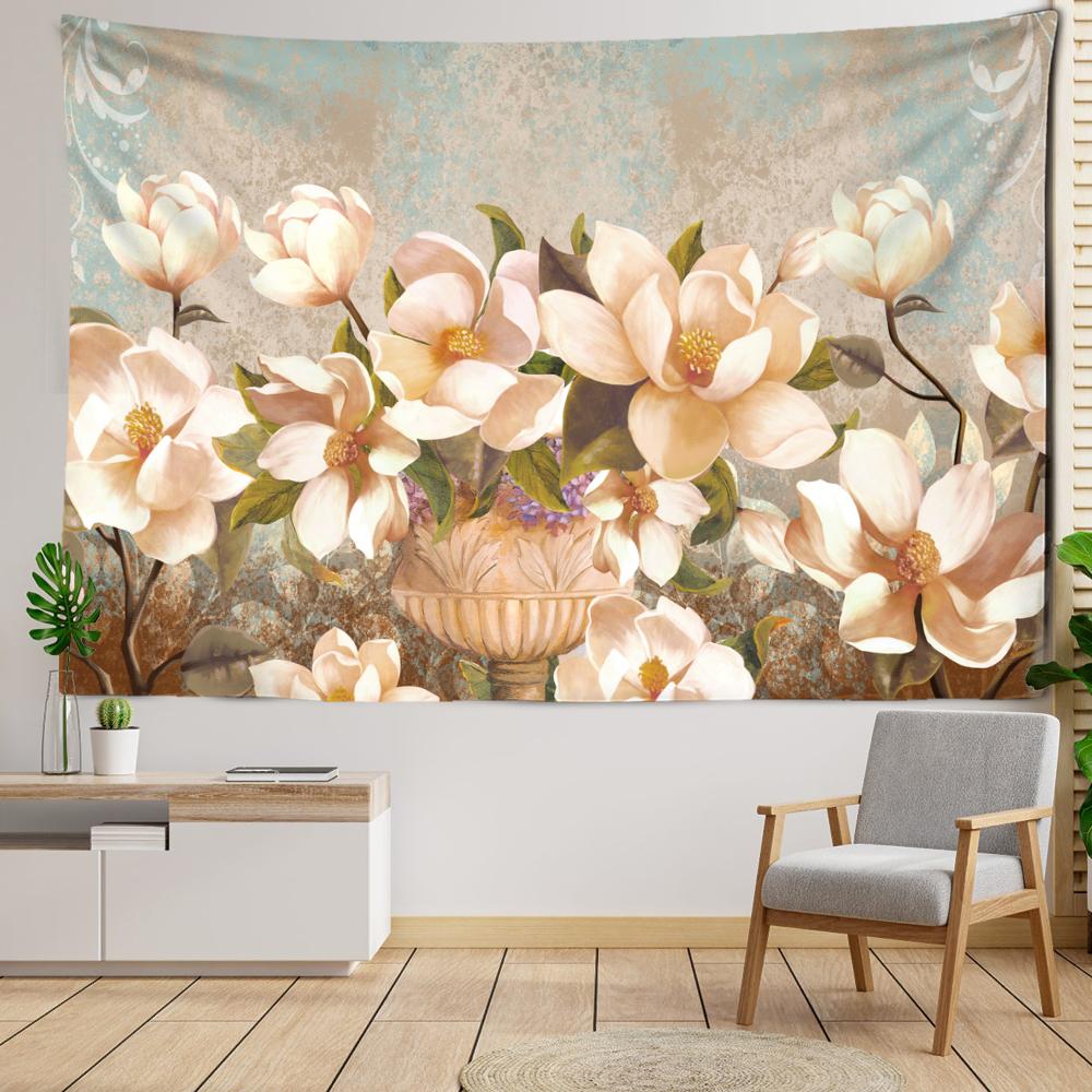 Plants Flowers Oil Painting Tapestry Wall Hanging Retro Minimalist Art Bohemian Hippie Living Room Bedroom Home Decor