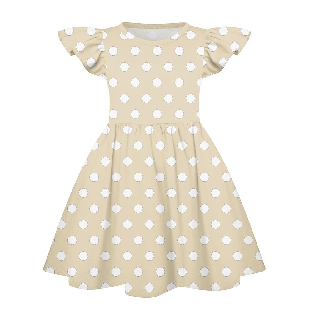 Girls Short Sleeve Ruffle Polka Dot Dress Soft Cotton Crewneck Casual A Line Dress for Kids Summer Outfits