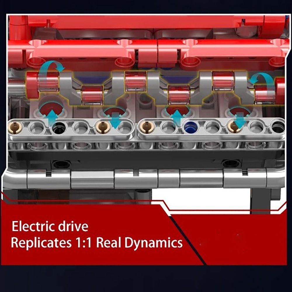 Motorized Simulation V8 Engine Building Block MOC Simulation Scale Model DIY Toys