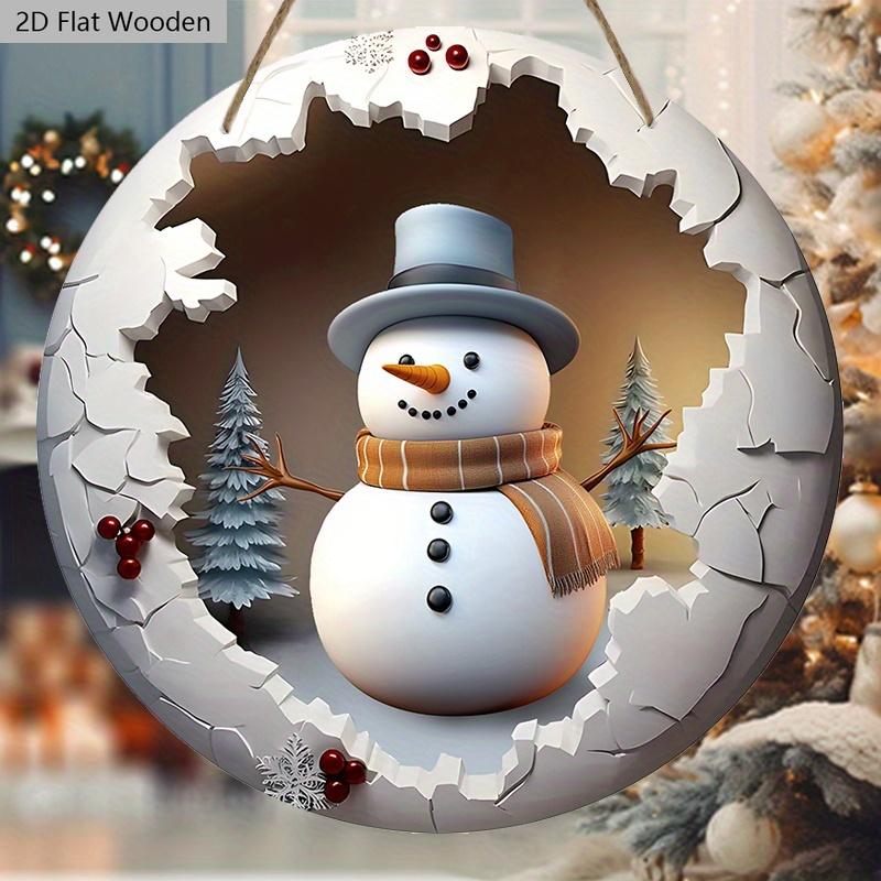 Christmas Wooden Sign with Snowman Pattern - Navidad Round Sign for Front Door, Wall Hanging Decor - Ideal Christmas Decoration
