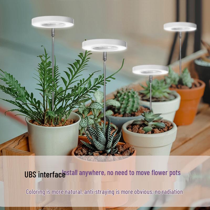USB Angel Ring Plant Grow Light with Timer and Dimming, Telescopic Pole for Full Spectrum Succulent and Green Plant Supplement