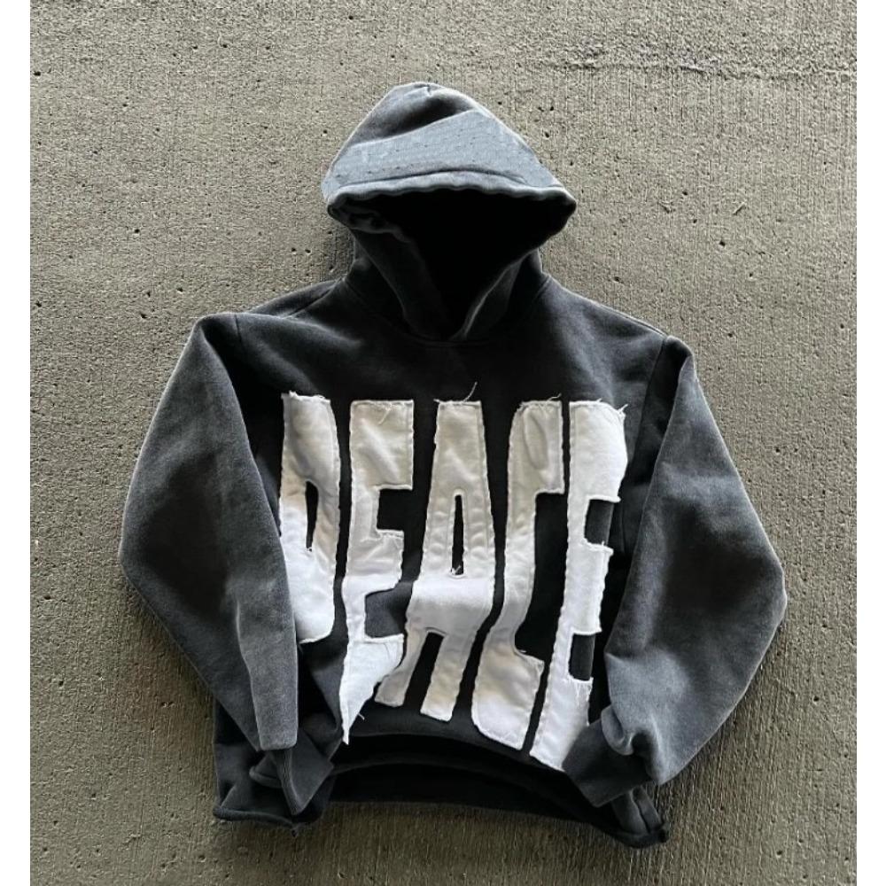 ZYLLO Fashion Harajuku Trend Hoodie Retro Alphabet Embroidery Hoodie Men Y2k Goth Coat Casual Loose Sweatshirt Hoodies