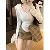 Kumikumi Sweet Gyaru Zip-up Hood Long Sleeves Shirt Women Autumn Niche Versatile Slim Fit Slimming Chic Top