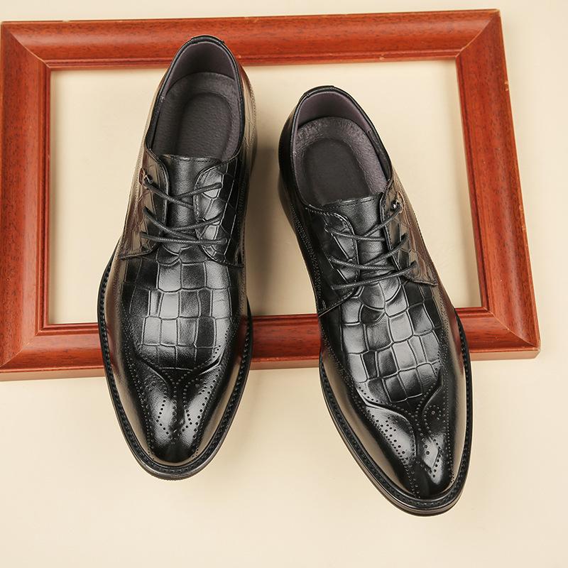 First Layer Cowhide New British Genuine Leather Handmade Carving Brogue Leather Shoes Men's Business Formal Derby Shoes