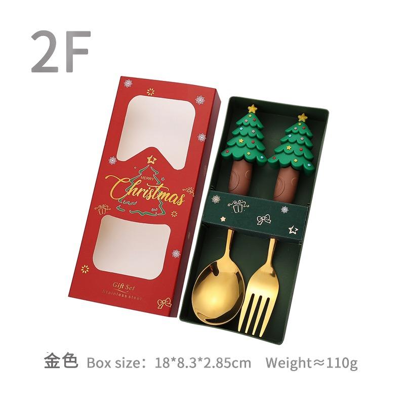 New Christmas Deer Dessert Spoon Set Christmas Tree Spoon Fork Santa Claus Tableware Gift Set Cubiertos De Acero Inoxidable