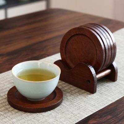 With Holder Bamboo Coaster Set Retro Tea Cup Mat Practical Insulated Heat Cup Mat  Gift