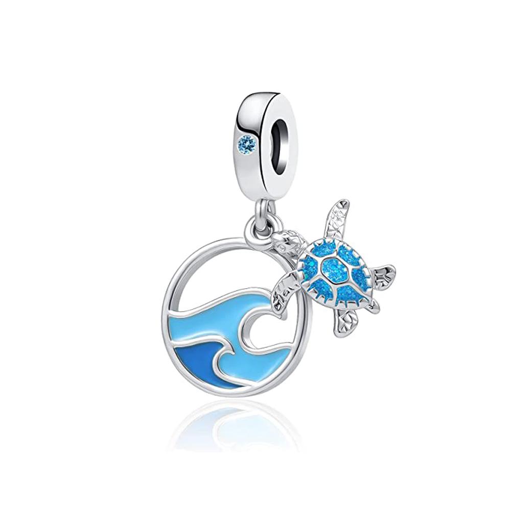 New Blue Marine Creatures Conch Jellyfish Turtle Shark Copper Charm Pendant Fit For Original Bracelet Diy Women'S Jewelry