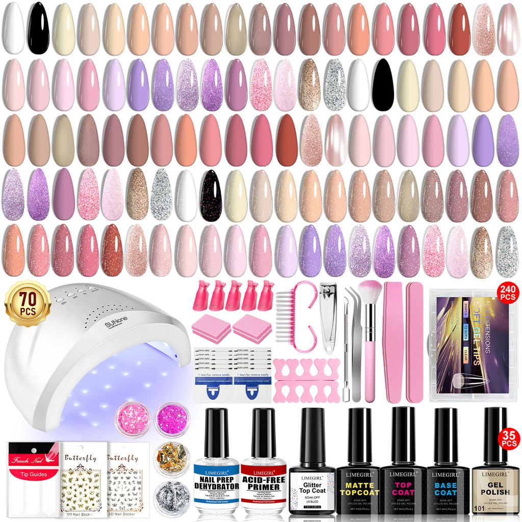 27 Colors Gel Polish Set, Nail Art Tools Kit with Builder Gel, Rhinestones, Stickers, Nail Tips, LED Lamp & Drill Machine