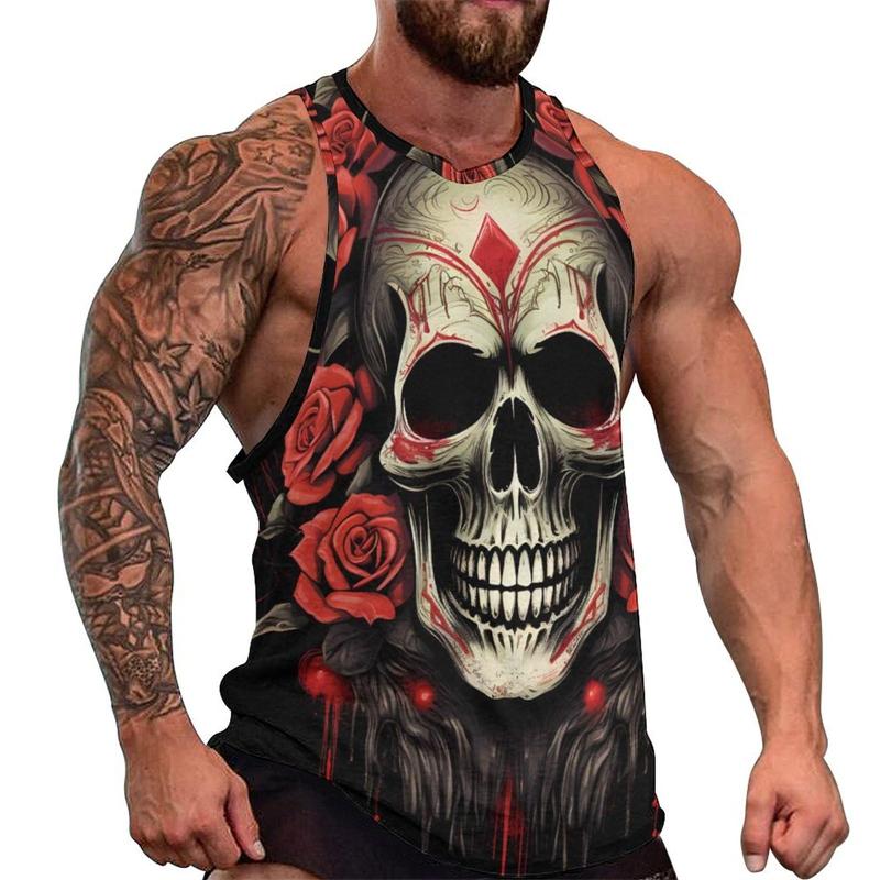 Summer Round Neck 3D Fashion Skull Printed Top Fashionable Casual Hip-hop Sleeveless Vest Men's T-shirts