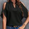 Amazon European and American Cross-border Women's Clothing 2026 Summer New Solid Color V-neck Temperament Fashion Off-the-shoulder Sleeve Women's Top