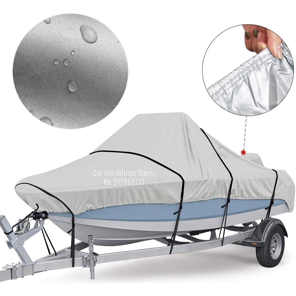 190T Yacht Outdoor Protection Waterproof Boat Cover Oxford Fabric Anti-smashing Tear Proof Silver Reflective Boat Cover 11-22FT