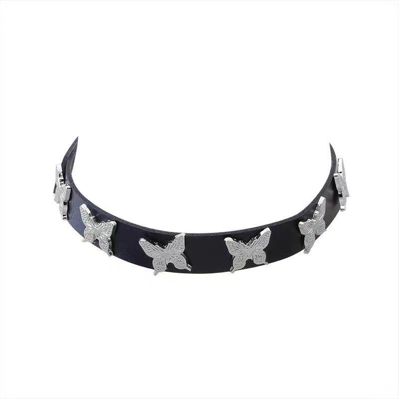 Black Rivet Butterfly Gothic Punk Necklace - Y2K Cool Clavicle Chain for Hot Girl Subculture