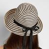 Spring and summer striped bucket hat women's foldable new long sunscreen hat fashion basin hat big head circumference sun hat