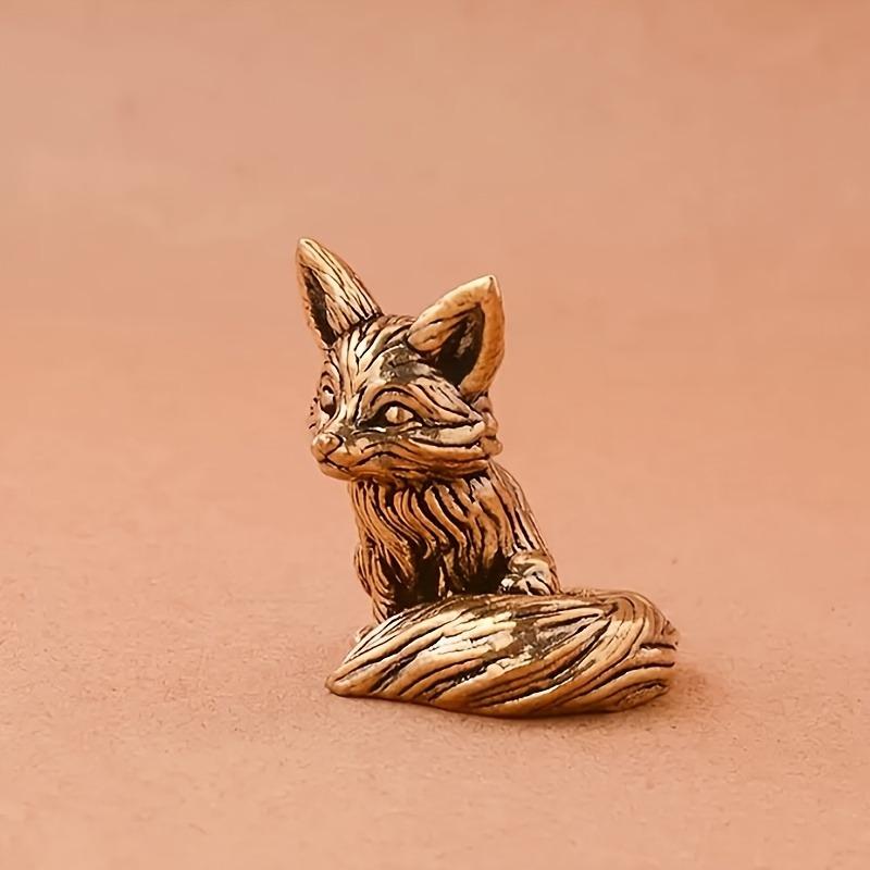 Vintage Brass Solid Fox Ornament for Study Desk Office Desktop Tea Pet Small Bronze Handicraft