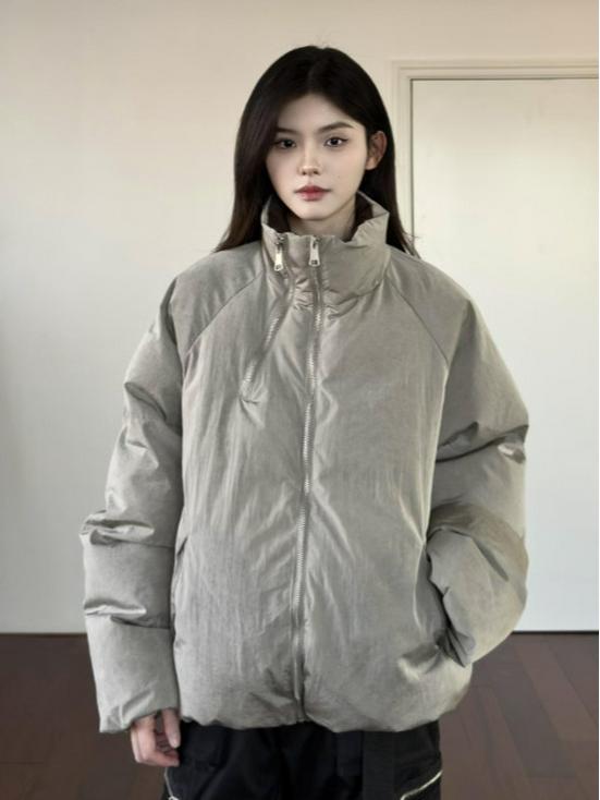 Unisex Winter-Autumn Stand Collar Puffer Jacket with Double Zipper and Trendy Design