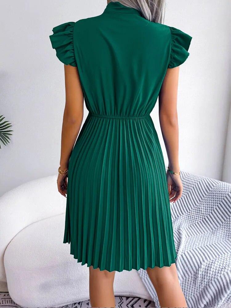 Summer Kawaii Cute 2024 Femme Office Lady Dresses A-line Party Clubwear Half Open Pleated Mini Sundress Bowknot Women Dress H215