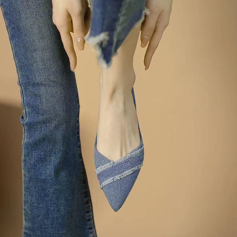 

Джинсовые лоферы с кисточками, женские балетки с острым носком, летняя шикарная и элегантная повседневная обувь Y2k для светских мероприятий 2025, женская обувь по акции 40