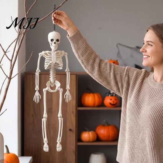 Compact Halloween Figurines for Tables Realistic Skeleton Figure, 40cm Posable Joints Hanging Skull Decoration, Lightweight Props Indoor Displays