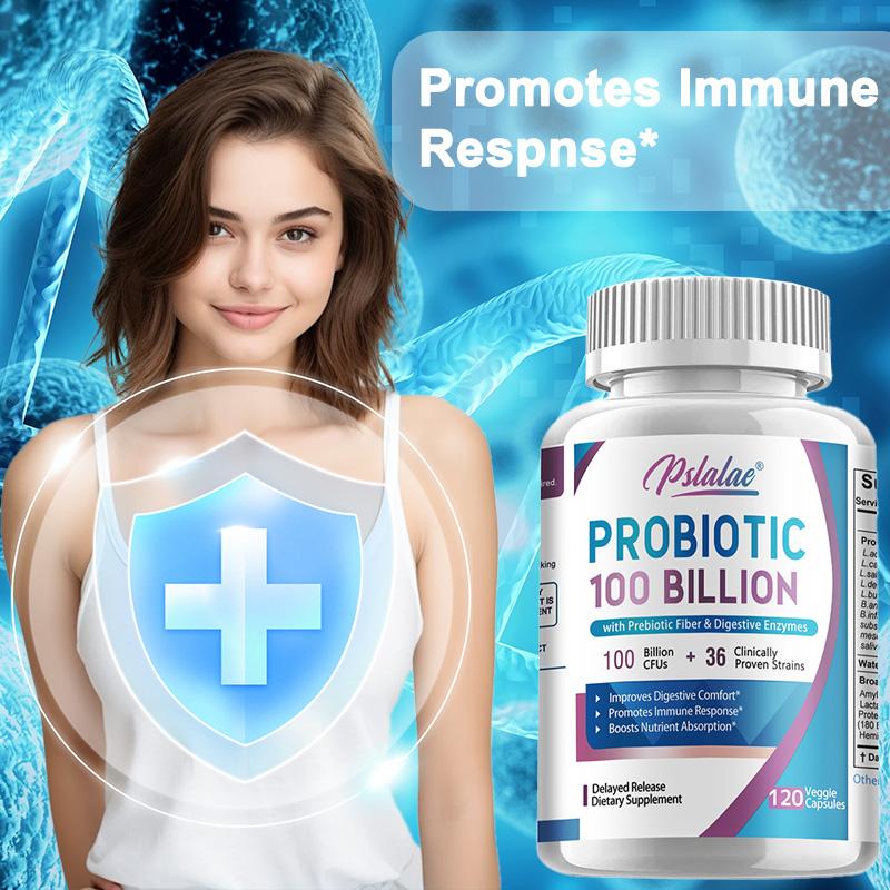 PROBIOTIC Capsules - 100 Billion CFUS - Contains Prebiotic Fiber & Digestive Enzymes - Boosts Immune Response & Nutrient Absorption