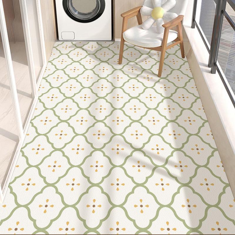 PVC Balcony Mat Geometric Print Kitchen Floor Mats Waterproof Non-slip Rug Leather Soft Wear-resistant Carpet Home Decor