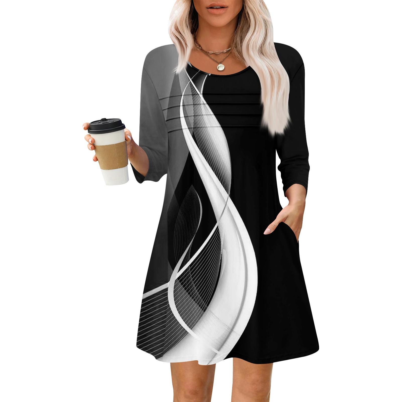 

Женские летние повседневные лепестковые узкие полосатые платья с длинным рукавом и плиссировкой с цветочным принтом L чёрный