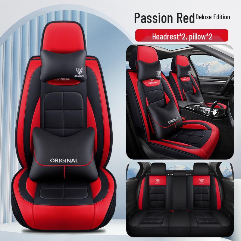 Universal Full-Surround Leather Car Seat Covers - Breathable, Wear-Resistant, Dirt-Resistant, Four-Season, for Five Seats.