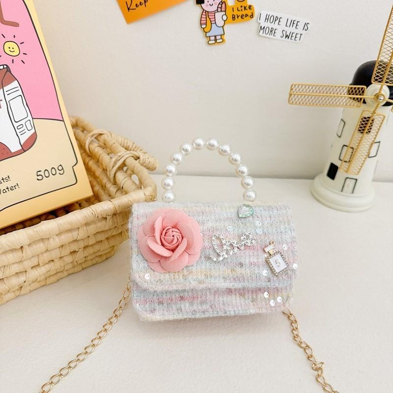 Trendy Girl's Pearl Handbag Stylish Lace Bowknot Princess Shoulder Bag For Kids