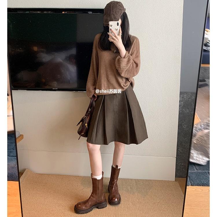 Su Yinyin has the same retro round head versatile pleated thick sole thick heel Chelsea elastic Martin short boots women's cigarette boots