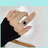 Fashionable Vintage Black Onyx Heart Ring For Women Adjustable Copper Stylish Accessory