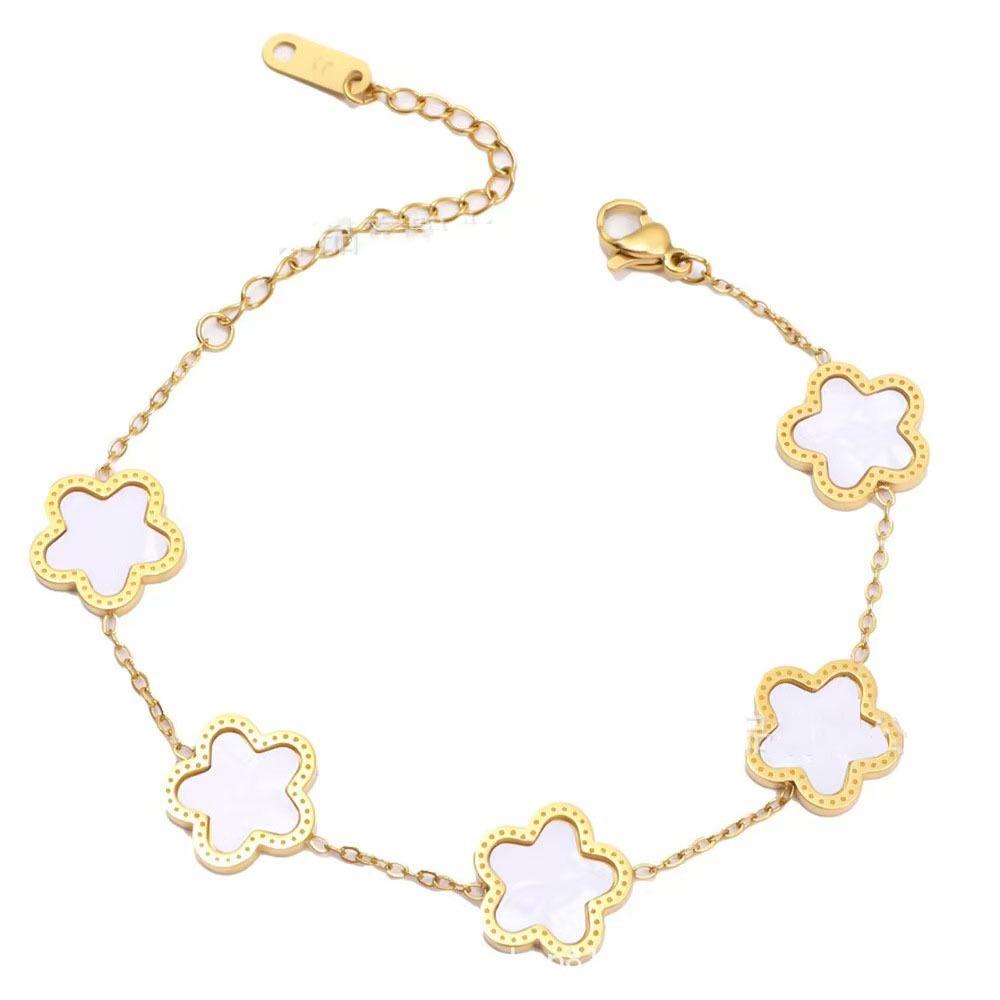 Stainless Steel 18K Gold Double-Sided Clover Flower Bracelet 