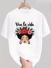 Casual Short-Sleeve T-Shirt- Viva La Vida Floral Geometric Print