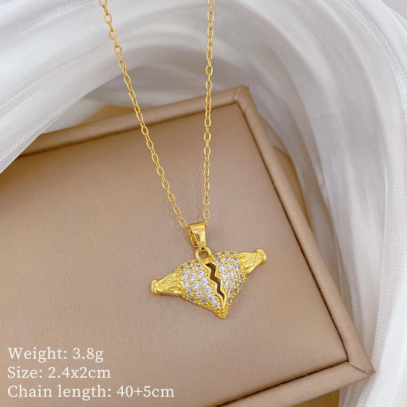 Copper Micro-Inlaid Light Luxury Fashion Personality Temperament Gorgeous Full Diamond Necklace Women'S Versatile Collarbone Chain Titanium Steel