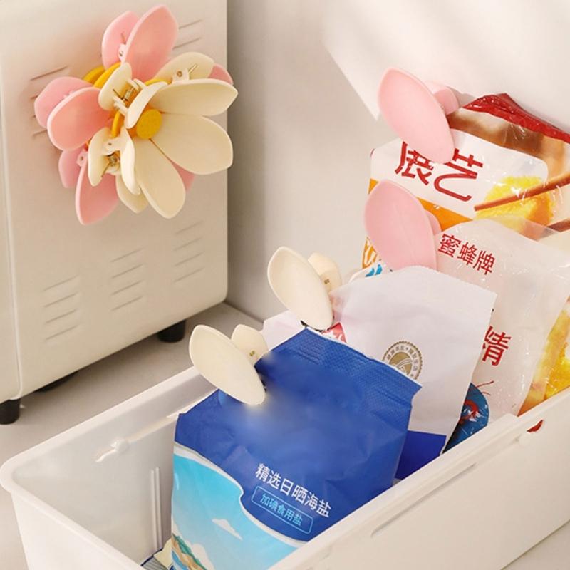 Double Layer Magnetic Sealing Clip for Food Storage Bags With Refrigerator Magnet and Flower Designs