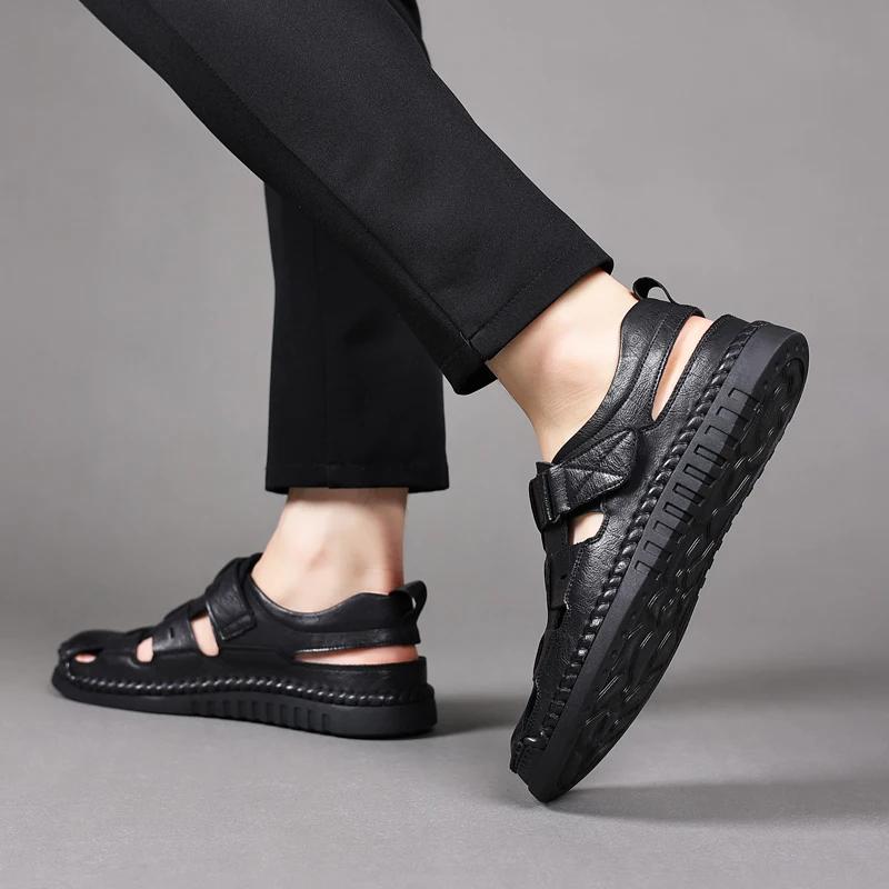 Echte Leder Sommer Sandalen für Herren Lässiger Römischer Stil Outdoor Strand Schuhe Bequeme Herren Schuhe für Frühling und Herbst