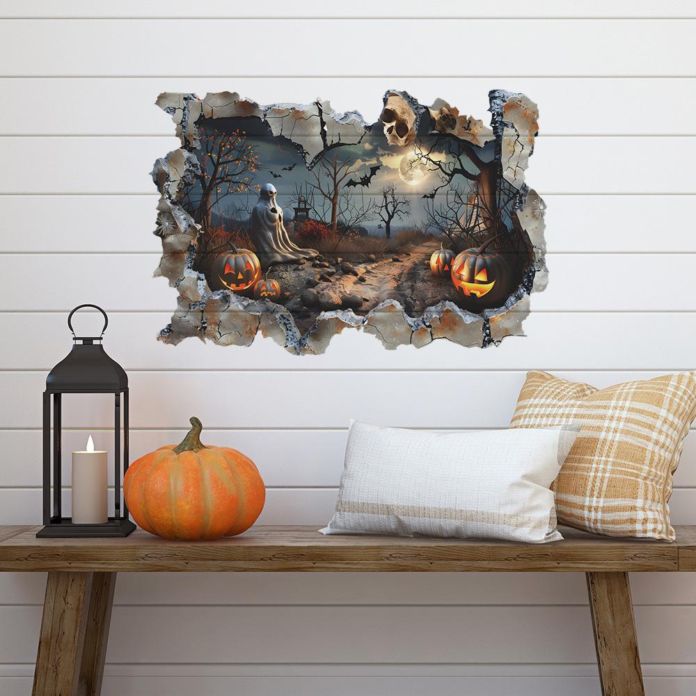 Halloween Broken Wall Skull Bat Pumpkin Bedroom Living Room Home Decoration Wall Stickers