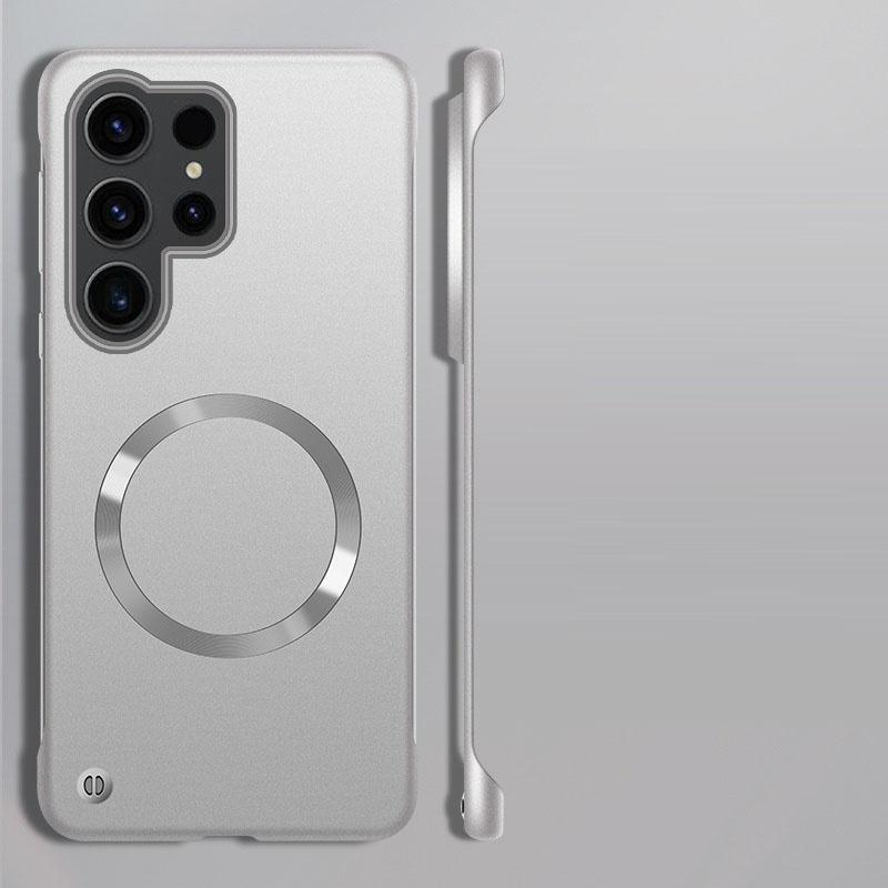 

Беспроводной зарядный безрамочный чехол для телефона Samsung S25 Ultra для Magsafe Magnetic Magsafeing Borderless Cover для Galaxy S24 Ultra S22 S23 S25 Plus For Samsung S25 серебряный