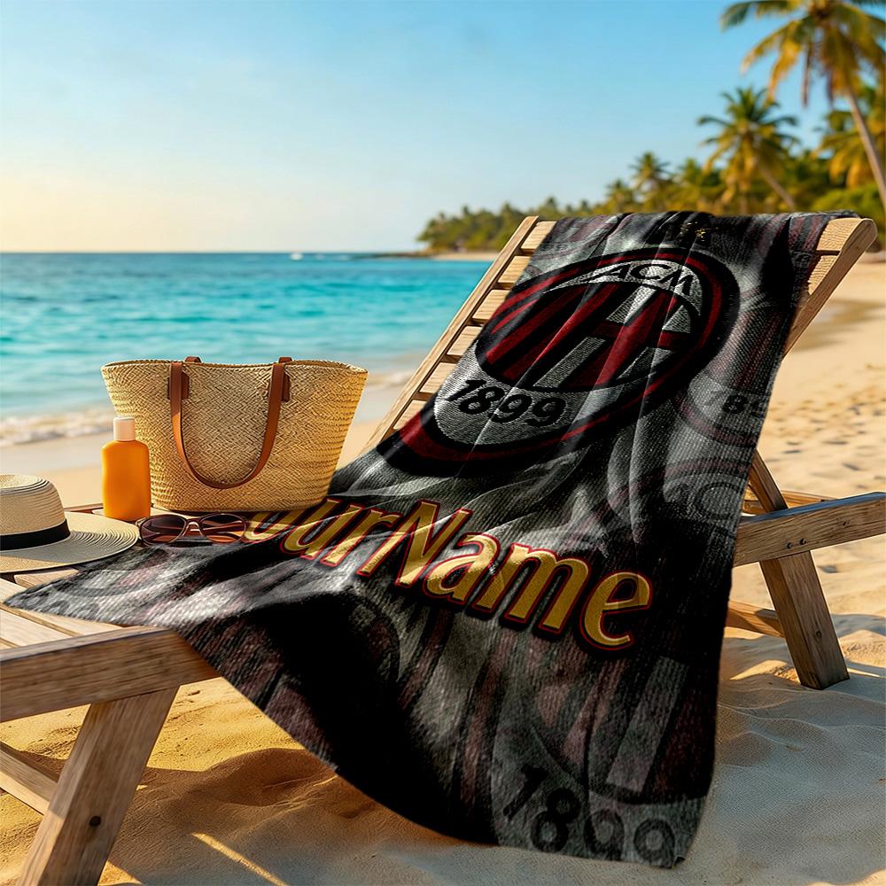 Ac Milan Personalized Text Beach Towel Super Soft Microfiber Quickdry Fabric Suitable for Sports Travel Swimming Yoga Bathroom Beach And Pool