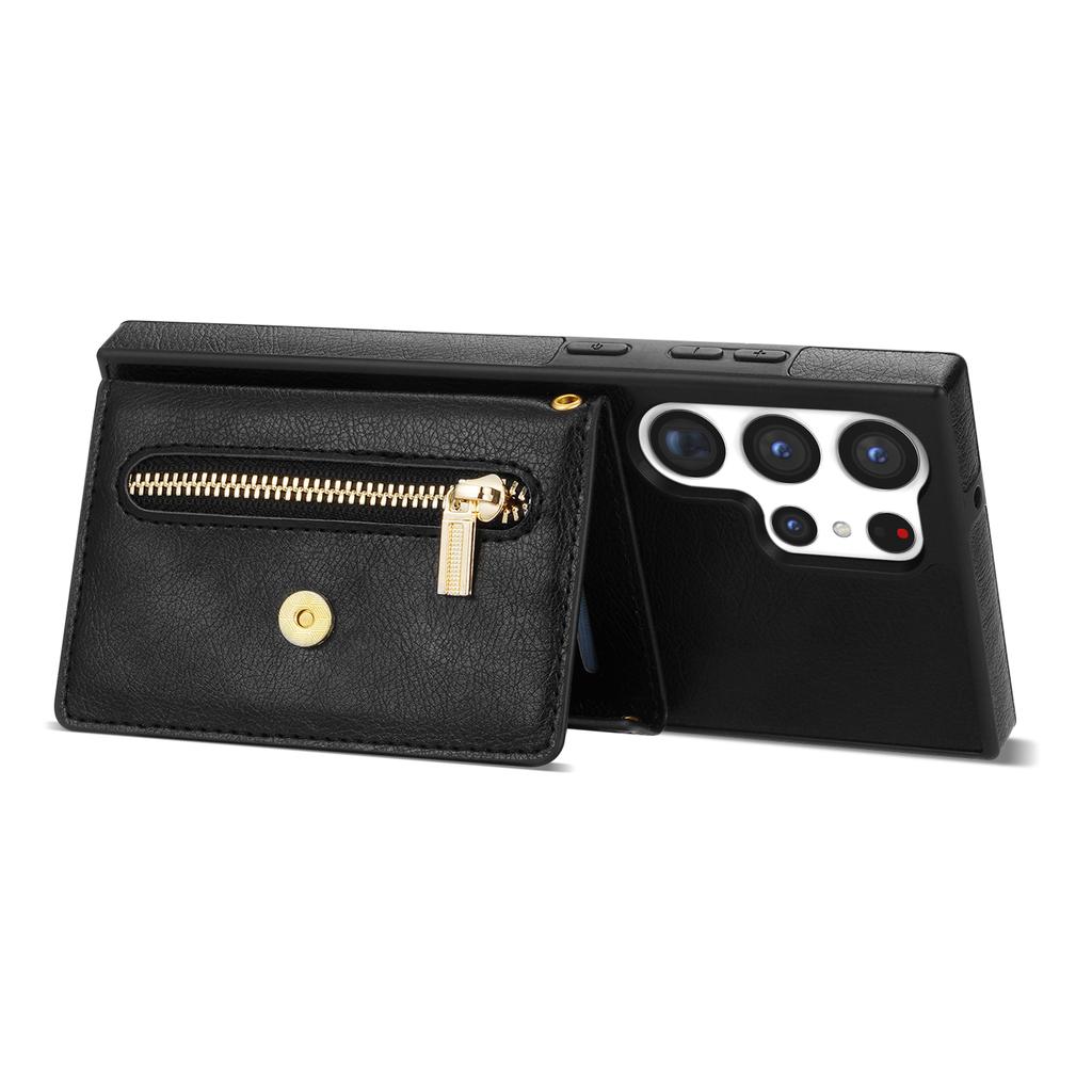 N.BEKUS For Samsung Galaxy S24 Ultra Phone Case Zipper Card Holder Cover with Shoulder Strap