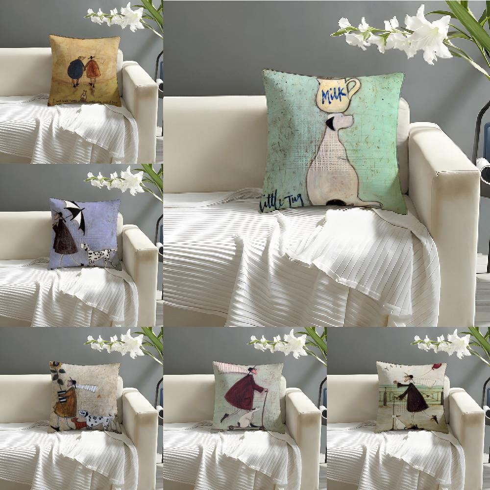 Pillow Case Cotton Linen Fabric Square Zipper Pillowcase Home Decorative Living Room Minimalist Art Style S-Sam Toft Art 2