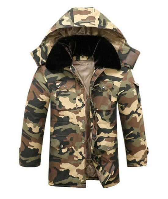Men's Camouflage Cold-Proof Cotton Overcoat, Thickened & Padded, Mid-Length, Plus Size Winter Workwear Jacket