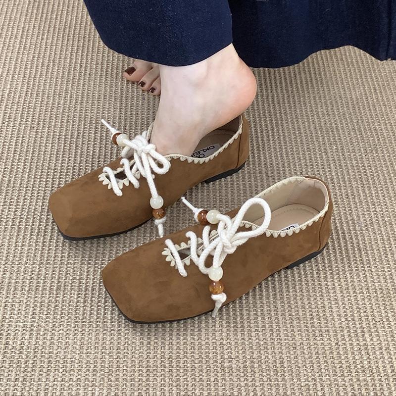 Fashion Square Toe Women Loafers Shoes Fashion Lace Up Ballet Flats Sport Shoes Casual Woman Sneakers 2025 Autumn Dress Chaussure Femme