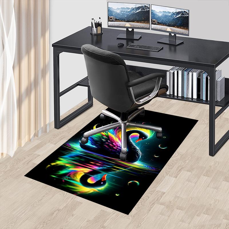 Colorful Swan Chair Mat Office Carpet, Oversized Rug for Home Decor, Sofa Mat, Desk Pad Gift, Suitable for Bedroom, Living Room, Various Rooms